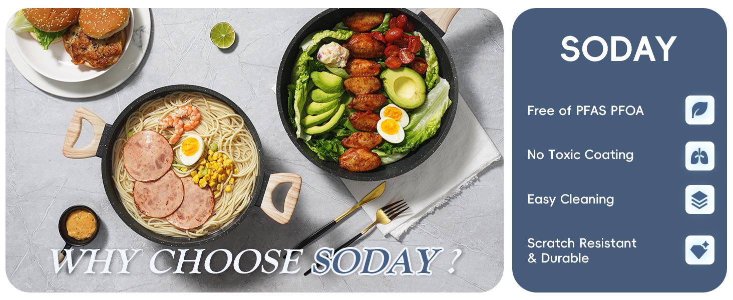 SODAY 12 Pcs Pots and Pans Set Non Stick Kitchen Cookware Sets Nonstick Induction Cookware Black Granite Cooking Set with Frying Pans, Saucepans, Silicone Shovel Spoon & Tongs (NO PFOS, PFOA) dealsforyoudays cookware