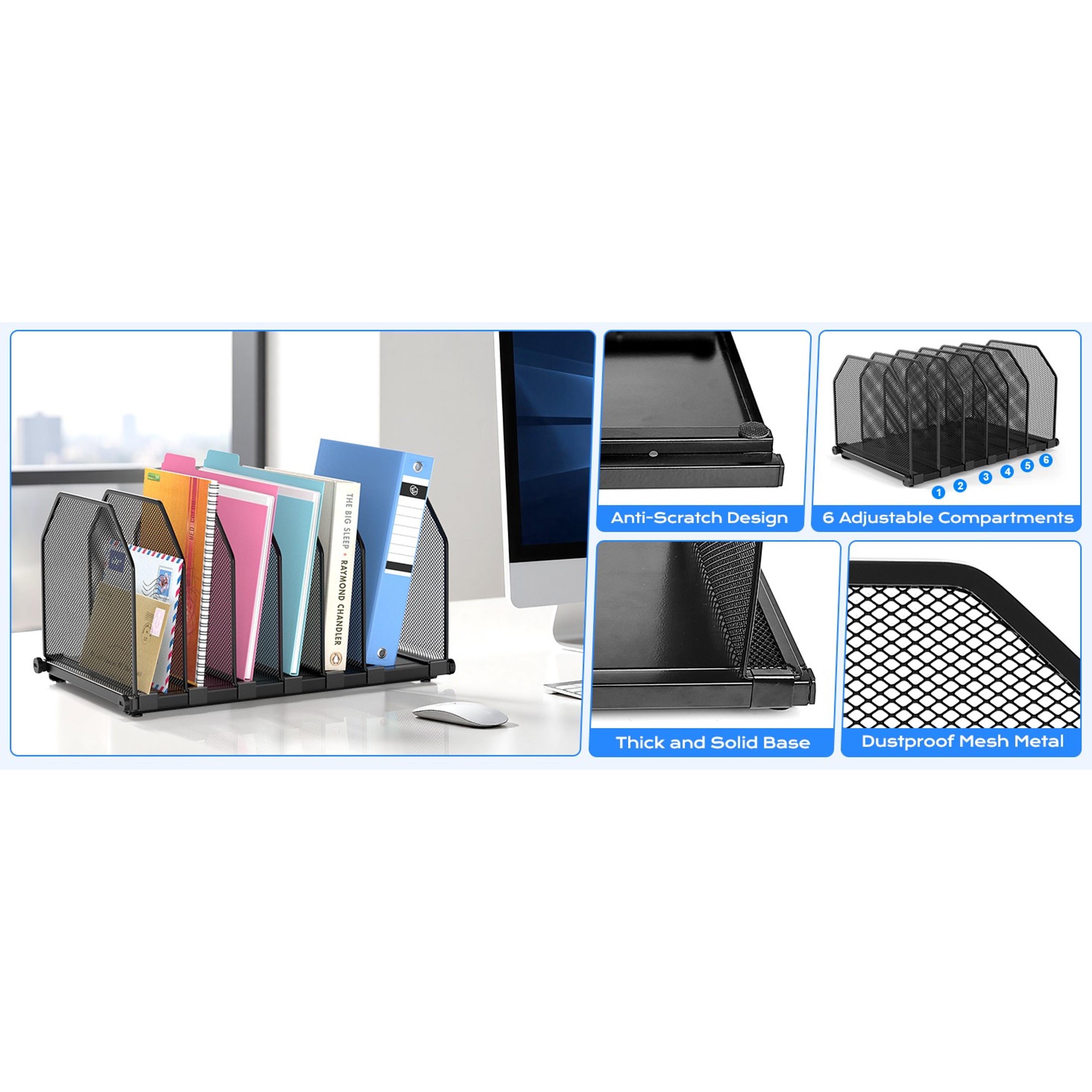 Adjustable File Organizer for Desk, 6 Sections Vertical File Folder Holders Desktop Binder Organizer, Mesh Desk Organizer File Sorter for Home Office ClassroomGift Adjustable File Organizer for Desk, 6 Sections Vertical File Folder Holders Desktop Binder Organizer, Mesh Desk Organizer File Sorter for Home Office ClassroomGift