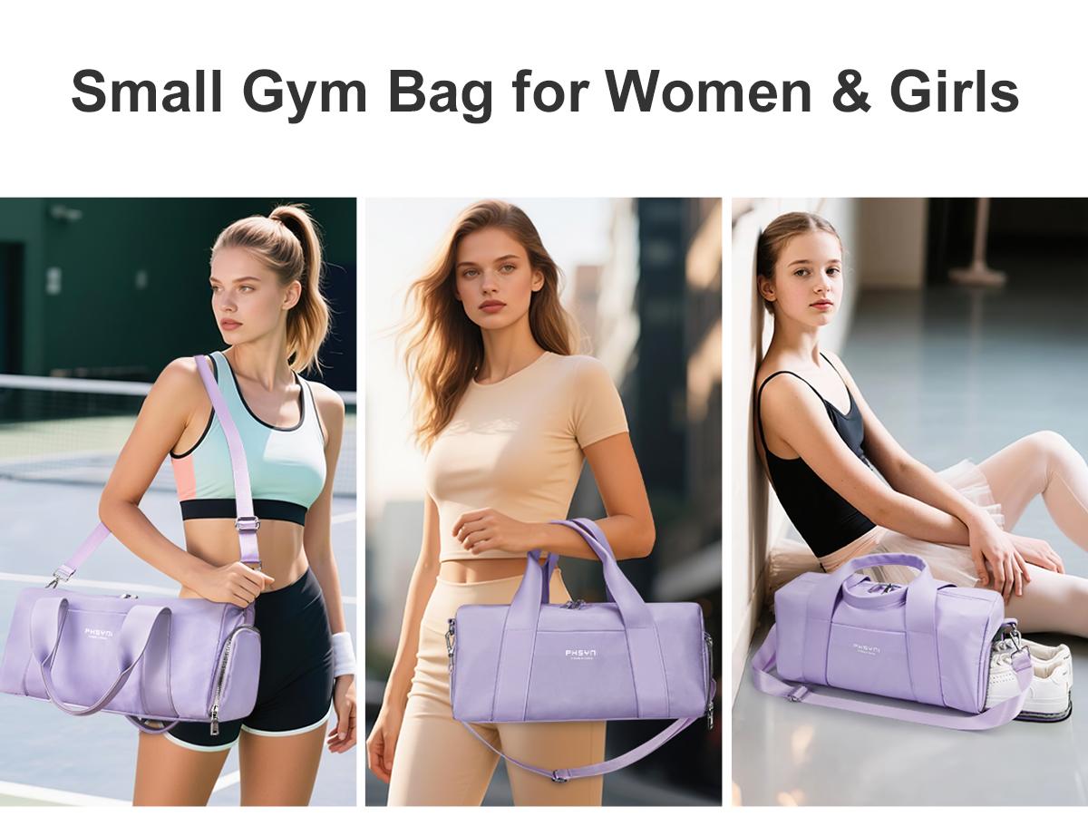 Small Gym Bag for Girls Kids,Sport Duffle Bag for Women Fitness Workout, Travel, Dance, Ballet, Swim with Shoes Compartment & Waterproof Pocket,Easy Carrying Pu Leather Handle (16"-Small)