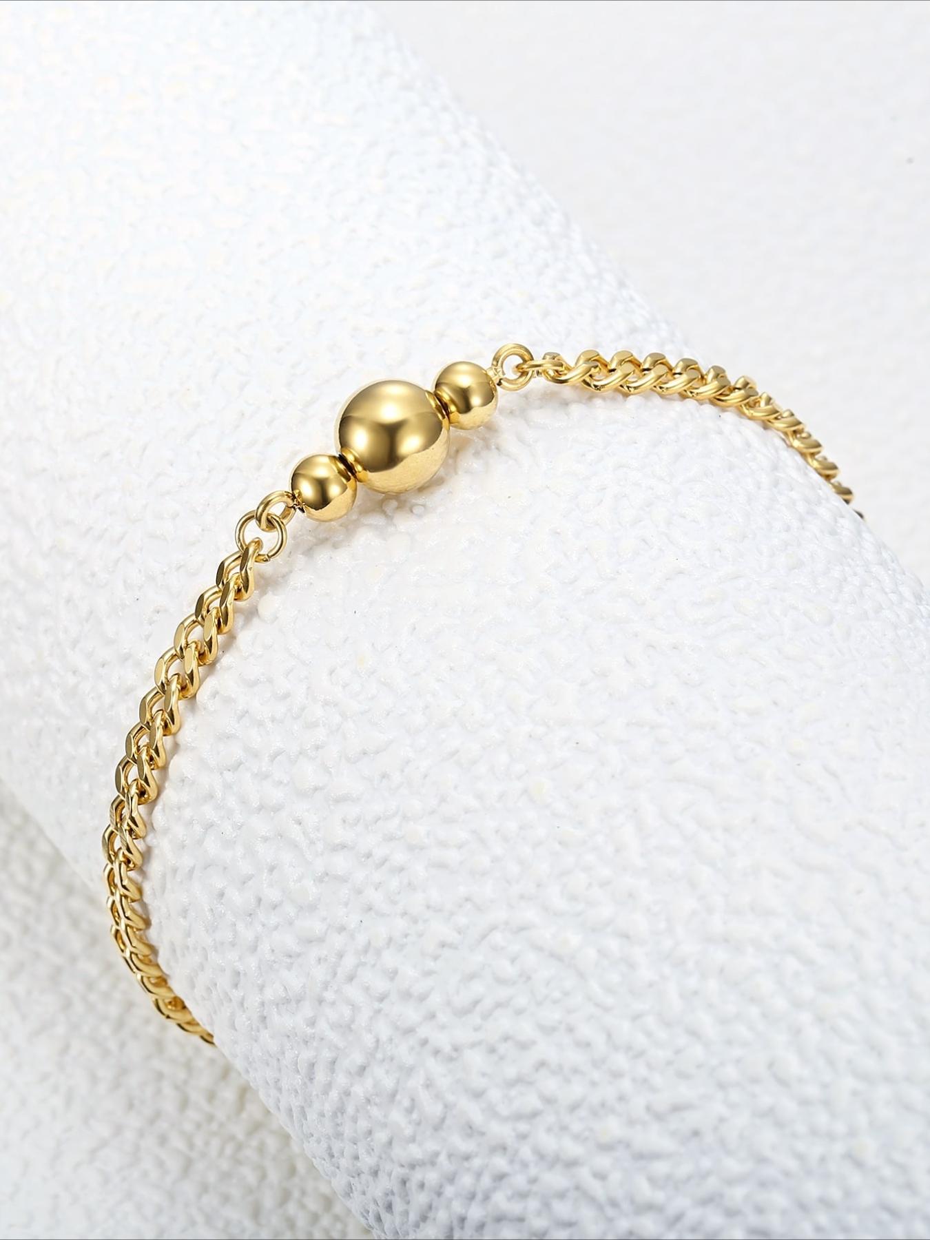 French-style Stainless Steel Bracelet with Delicate Golden Round Beads, Suitable for Daily Commuting and Dating Outfits