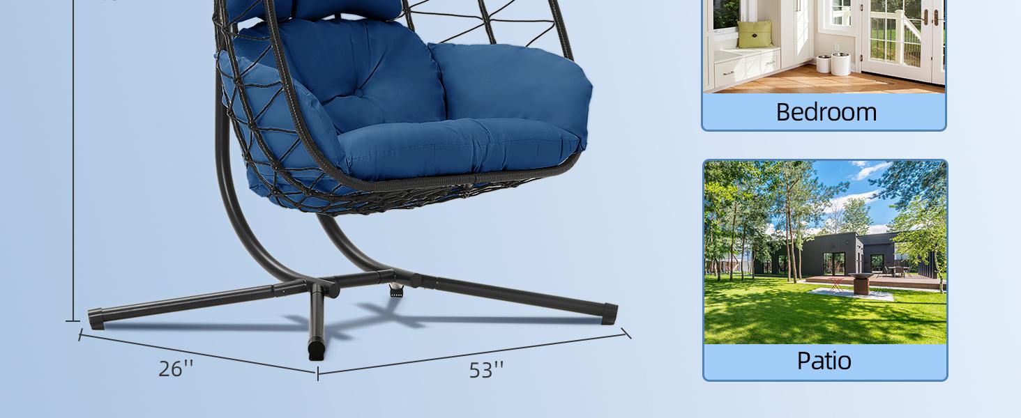 Double Egg Swing Chair with Stand- 600/700 lbs Weight Capacity, Outdoor Indoor Wicker Rattan Hanging Egg Chair with Cushion, Porch Swing Patio Furniture