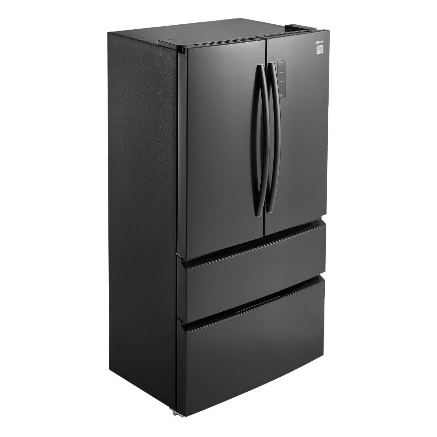 VEVOR Full-Sized French Door Refrigerator, 18.9 Cu. Ft. Counter Depth No Frost Freezer-On-Bottom Fridge, LED Display, 4 Casters, Black for Home Use