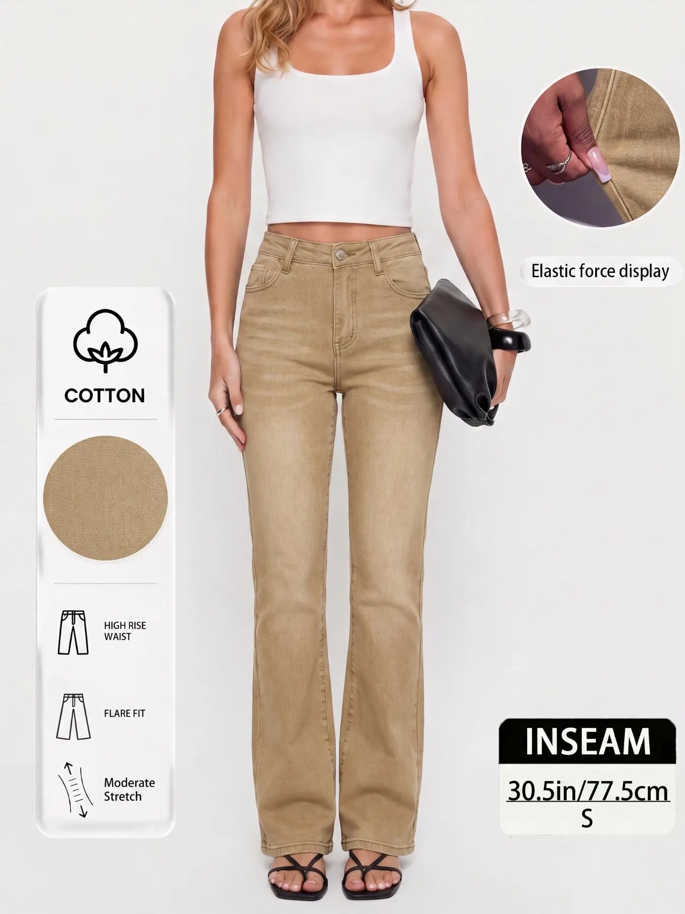 Women's Elastic Fitted Slimming Butt-Lift Jeans Bell Bottoms, Casual Vacation Commute Party Friends Gathering Fashion Essential
