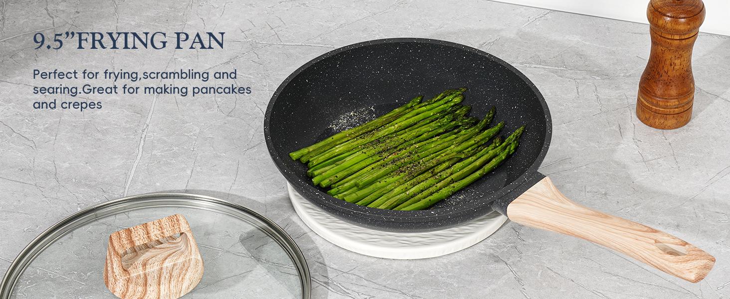 SODAY 12 Pcs Pots and Pans Set Non Stick Kitchen Cookware Sets Nonstick Induction Cookware Black Granite Cooking Set with Frying Pans, Saucepans, Silicone Shovel Spoon & Tongs (NO PFOS, PFOA) dealsforyoudays cookware