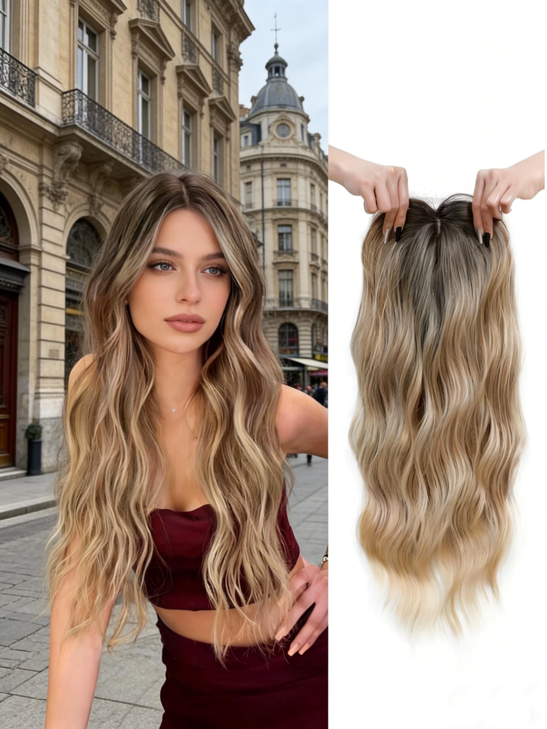 Balayage Wavy Hair Topper for Women! Ombre Synthetic Clip-In with Natural Part, Instant Volume for Thinning Hair, Effortless Beachy Waves & All-Day Confidence