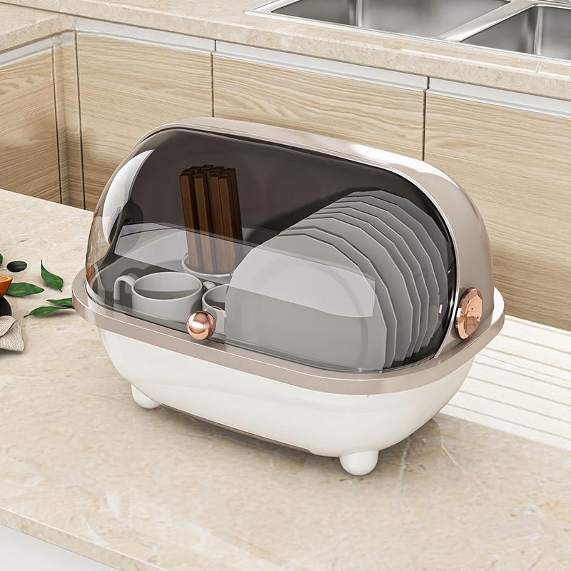Baby Bottle Storage Box with Lid Drain Rack Countertop Organizer Removable Drying Tray Newborn Nursery