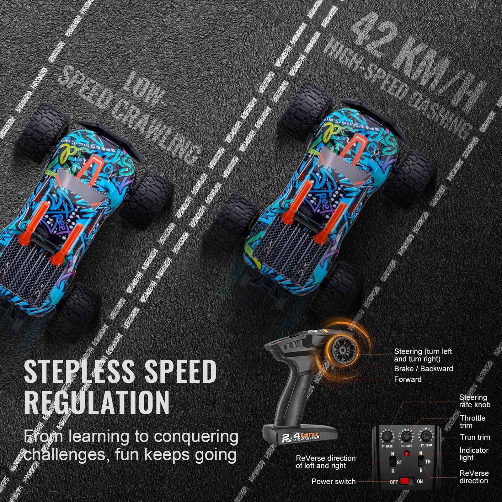 VEVOR Remote Control Car, 1: 14 Scale RC Car for Kids, All Terrain 4WD Off-Road Truck with 1 Extra Car Shell, 45 Wheelie Adjustable Speed, 42 km/h Hobby RC Car Toy, for 8+ Year Boys Girls