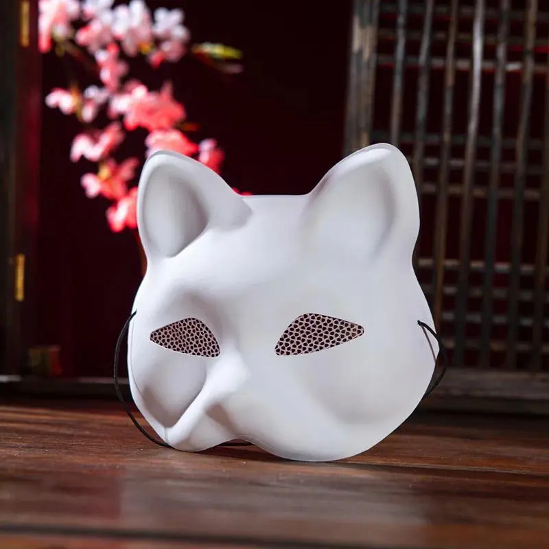 1PCS Mesh Yarn Eyes Cat Face White Mask Matte Fox DIY Blank PVC Masks Halloween Party Masquerade Cosplay Dress Up Props Mask