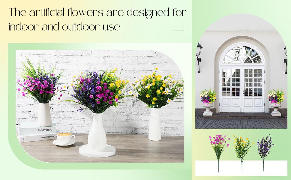 24 Pcs Artificial Flowers for Outdoors, UV Resistant Fake Plants, Plastic Faux Flowers for Indoor Outdoor Decor, Wedding
