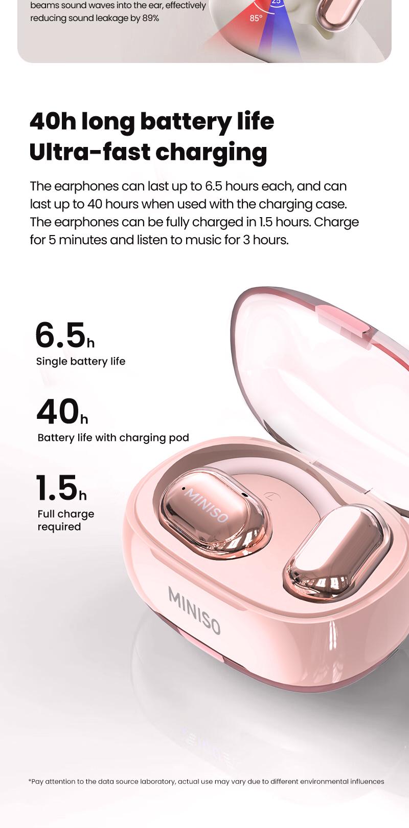 MINISO X39 OWS Open Ear Headphones, True Wireless Bluetooth 5.4 Earphones, Hifi Sound Headsets with Mic Charging Case