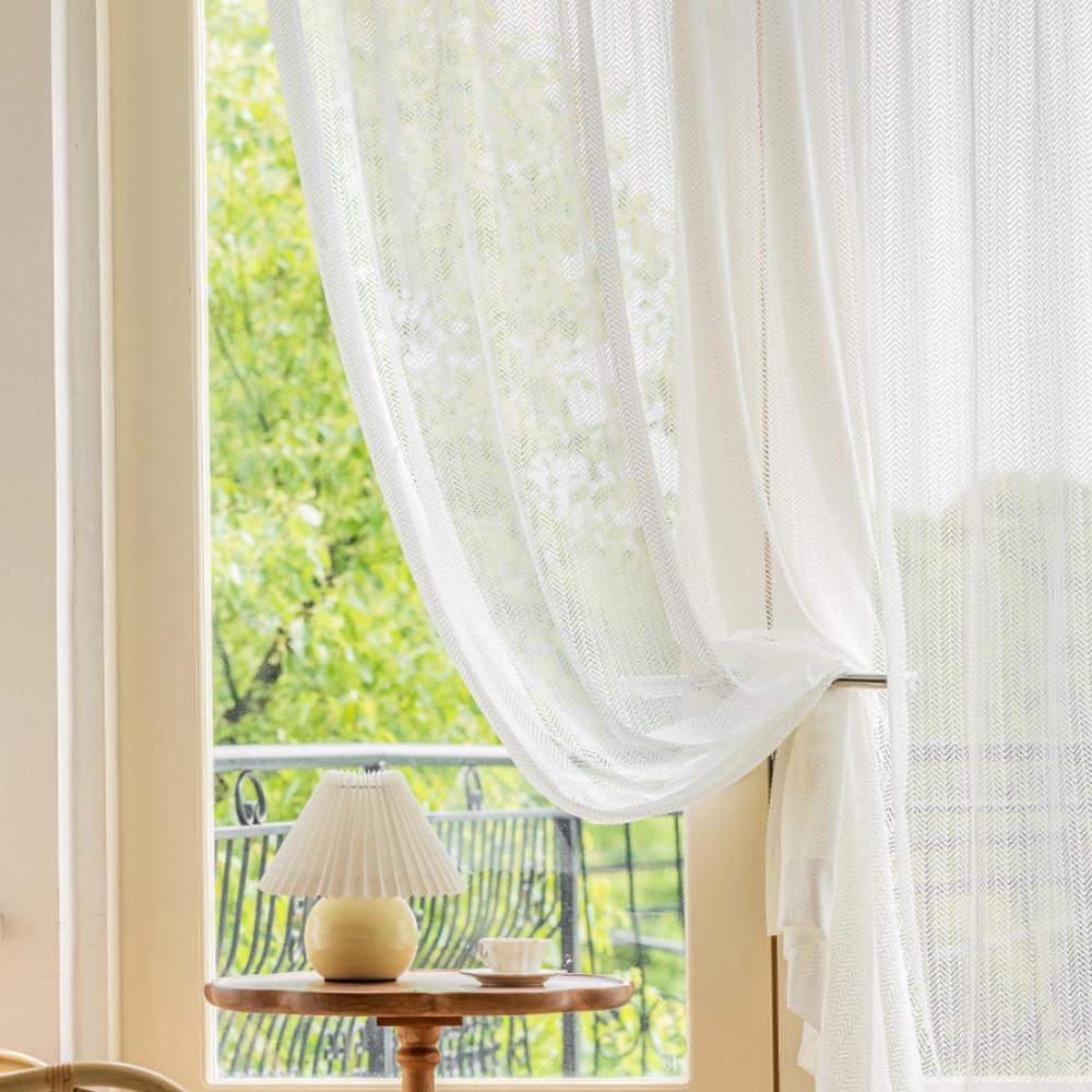 1pc Linen Style Korean Thick Herringbone Cotton Hemp Window Curtain, Vintage Living Room Bedroom Dormitory Light-Filtering Drape, Home Decoration Curtain