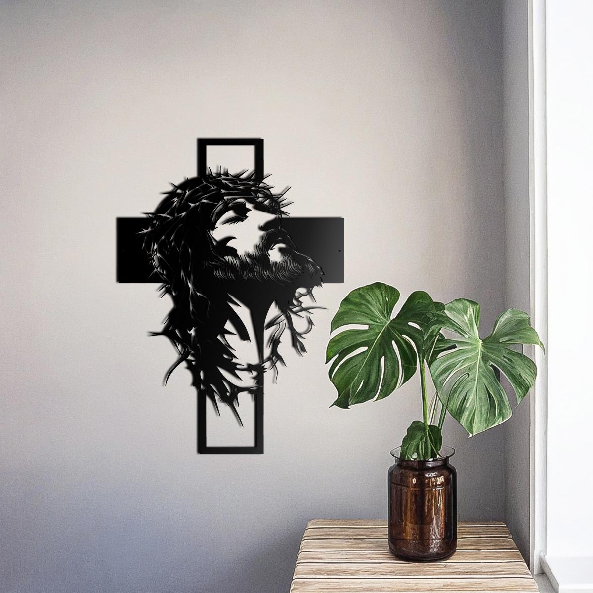 Jesus Cross Metal Wall Art 28.58x40cm Christian Religious Decor Easter Gift Laser Cut Hand Engraved Durable Home Office Church Restaurant Symbolism Hanging - Decorative