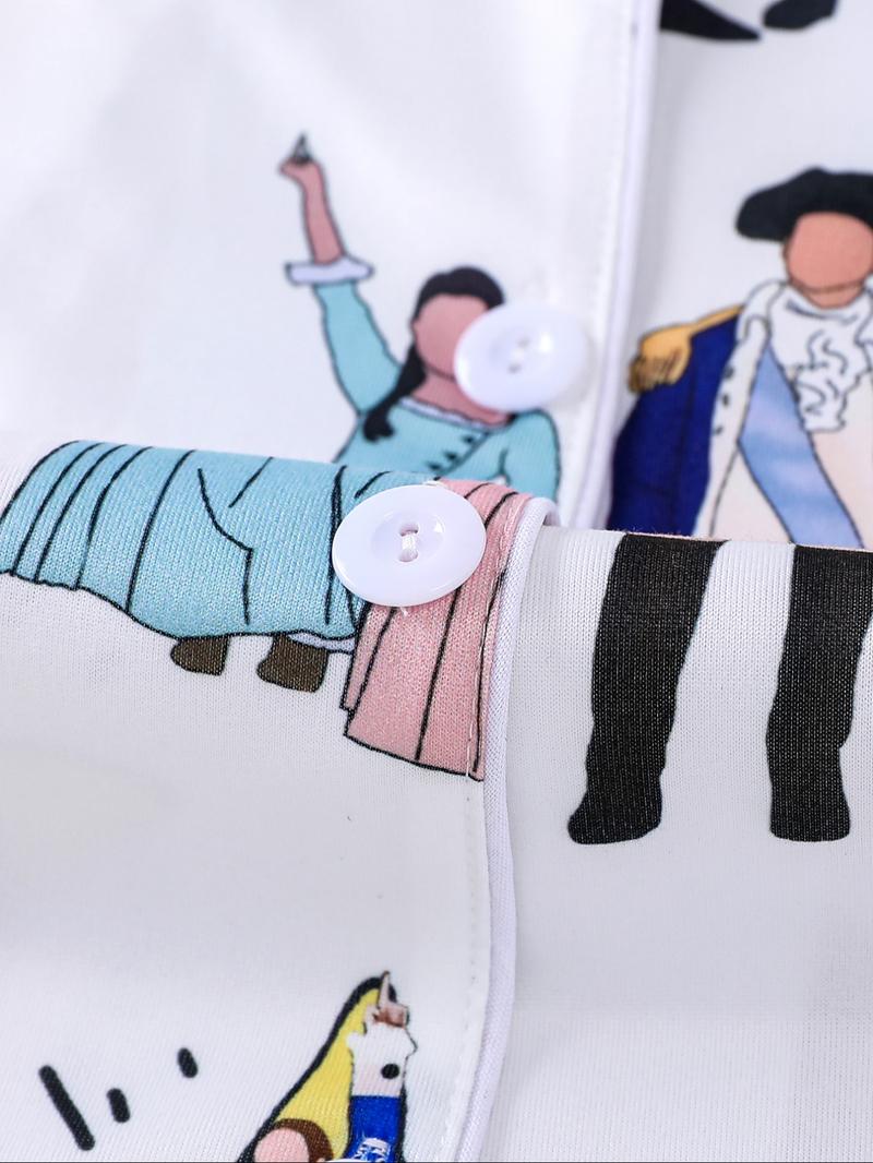 Hamilton Musical Themed Women's Pajama Set, Short Sleeve Shirt Collar Button Soft Top & Elastic Shorts, Casual Home Wear