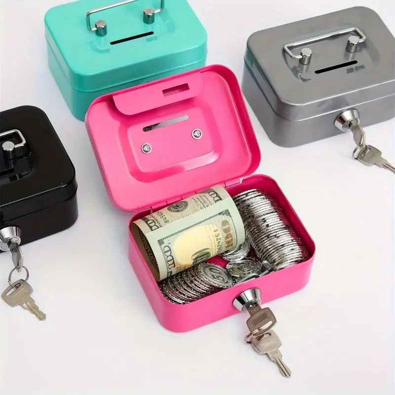 1pc Key Lock Metal Money Box, Secure Storage Box for Coins and Bills, Durable Other Metal Construction, with Key Lock, for Adults, Ages 14+