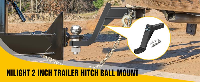 Nilight Trailer Hitch Ball Mount with 5/8" Hitch Pin Clip Fits 2 Inch Receiver Square 7500 lbs 10" Drop 9” Rise 1” Hole Gloss Black Powder Coat Hauling Atvs  dealsforyoudays
