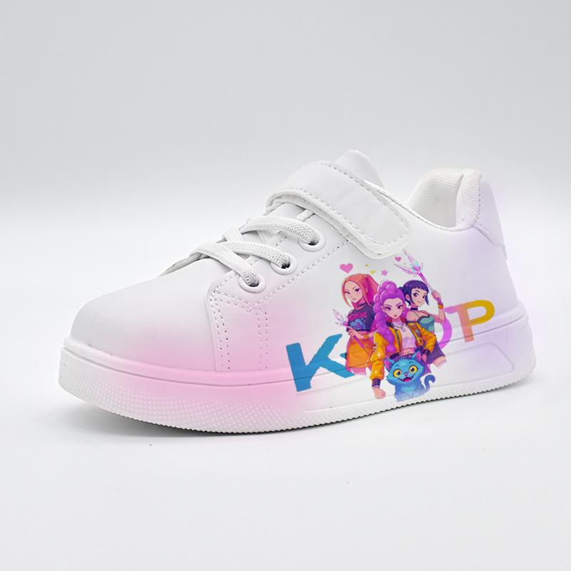 Girls' Cartoon Print Polyester Velcro Sneakers - Gradient Pink-White Low-Top Outdoors Casual Skate Shoes, Lightweight Non-Slip Children's Daily Sports Footwear