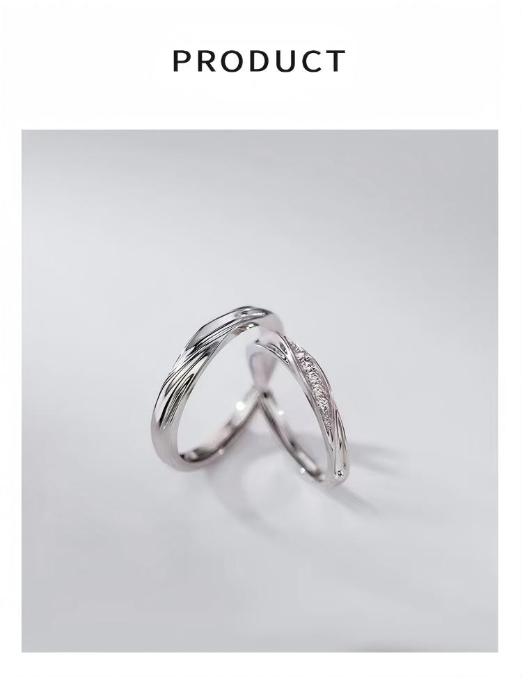 Fashion Jewelry - Adjustable unisex stainless steel Mobius rings with delicate and lightweight groove design; perfect for weddings, couples, and Valentine's Day gifts.