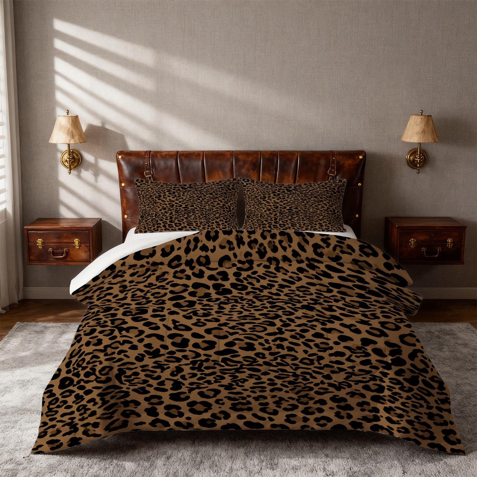 2/3 Pieces Leopard Print Comforter Set (1 Comforter + 2 Pillowcases, No Pillow Inserts), Comfy Bedding Set, Classic Retro Animal Leopard Pattern, Soft Skin-Friendly Fabric Bedding Sets, Home Decor for Women Bedroom, Premium Holiday Gift Option