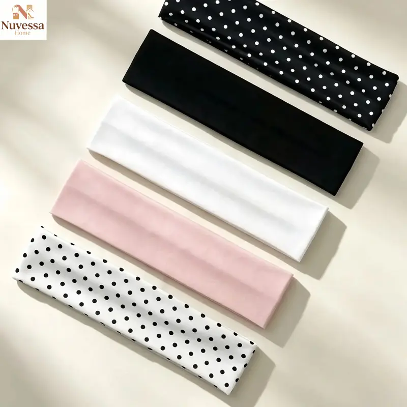 NUVES 5pcs Women's Bohemian Style Yoga Elastic Headband Fitness-Absorbing Hairband Headband Non-Headband Hair Accessory Hairband Set, Non-Conical Headband, Suitable Yoga, Running, Gym Workouts, Washing Face and Everyday Fashion