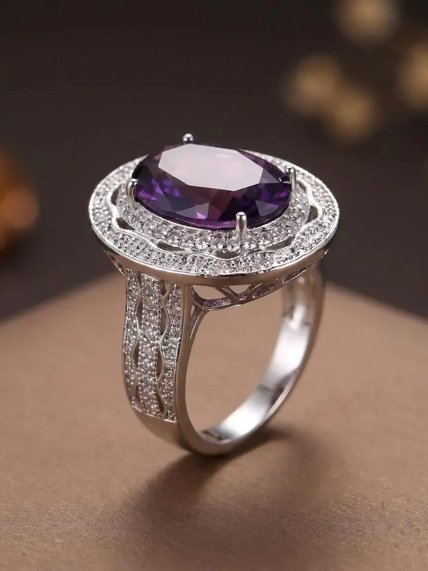 Fashion Oval Cut Purple Zircon Rings for Women Elegant Glittering Twilight Ring ,Wedding Engagement Jewelry , Valentine's Day, Christmas gifts