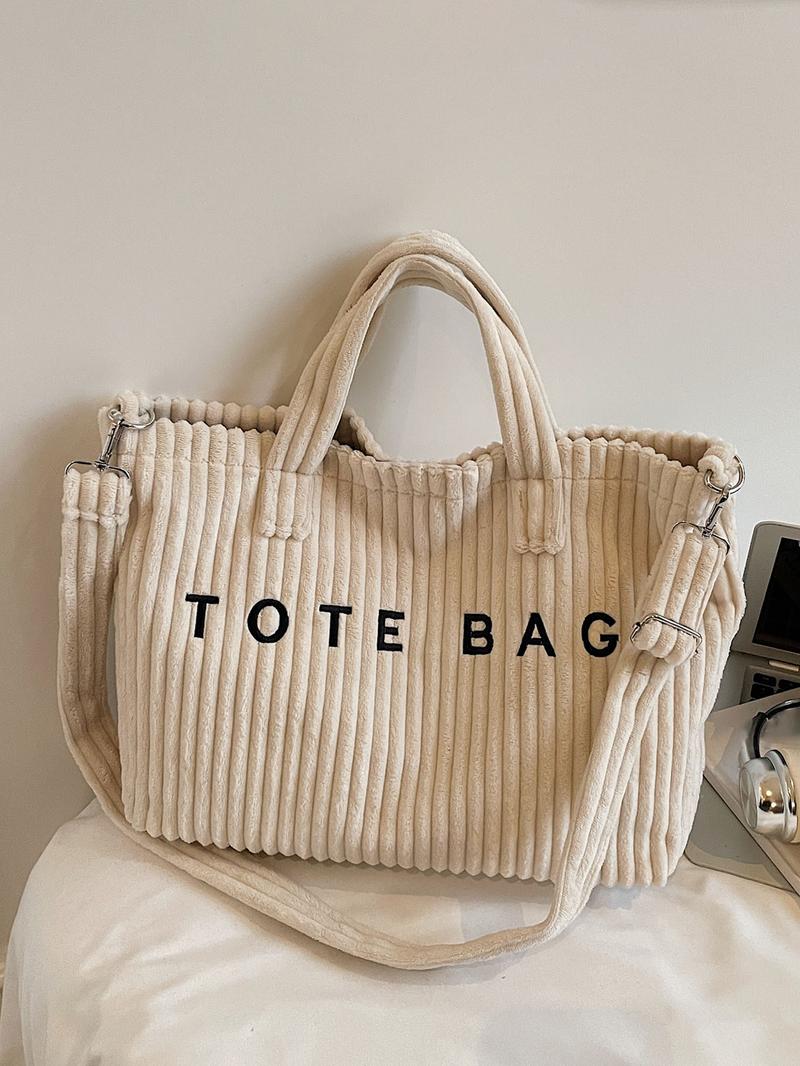 Leisure daily commuting shoulder bag, three-dimensional stripe letter embellishment design, retro simple versatile single shoulder bag, suitable for students to attend classes commuting, shopping and travel, Crossbody Tote Bag