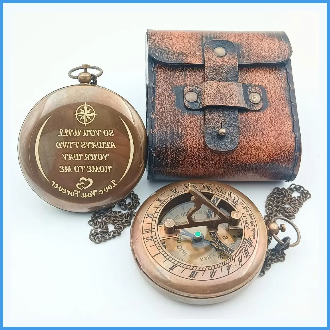 So You Can Always Find Your Way Back to Me - Personalized Sundial Compass - Luxury Gift - Anniversary Sundial Compass - Brass Personalized Gifts for Men with Engraved Message, 3 inchGift