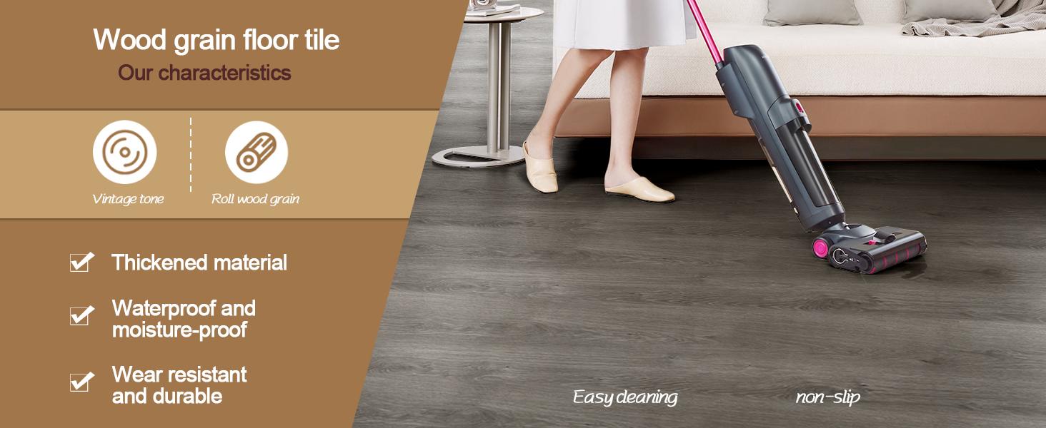 Luxury Thicken Wood Grain Peel and Stick Floor Tiles Self-Adhesive Vinyl Flooring Roll-DIY Easy for Wall and Floor,Hard Surface/Waterproof/Anti Slip (Gray Vinyl Flooring, 17.72 "W X 118" L)