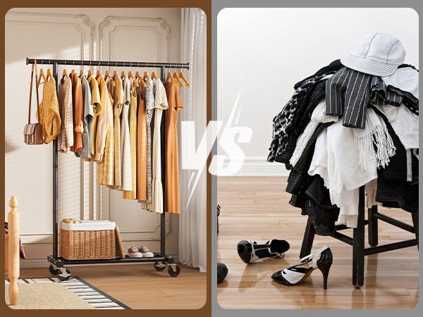 Rolling Clothes Rack with Storage Baskets & Wheels | Mobile Space Saving Garment Organizer | Freestanding