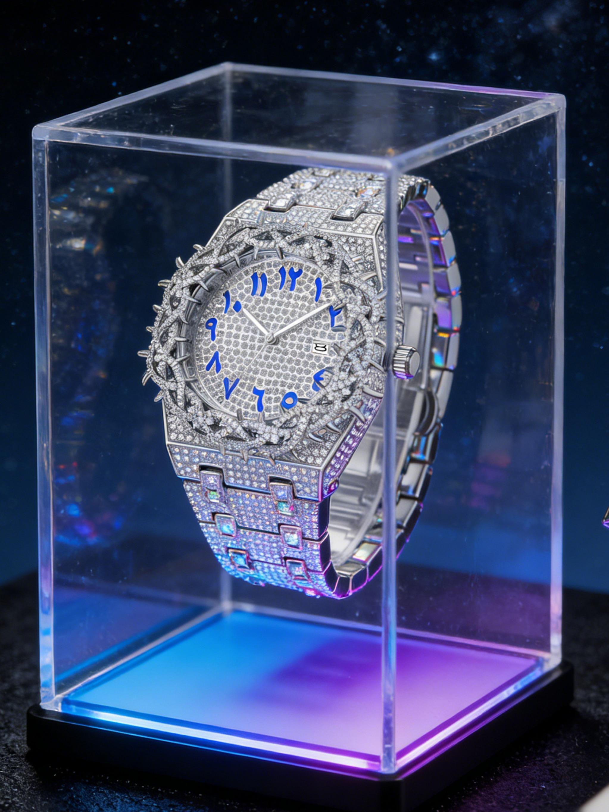 Unisex New Hip-Hop Style Quartz Watch, Rhinestone Strap & Full Iced-Out Large Dial, Unique Zirconia Design Wrist Watch, Party Gift for Men and Women