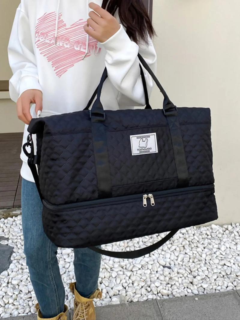 Unisex Sporty Quilted Design Solid Color Travel Bag, Casual Large Capacity Crossbody Bag, Trendy Carry on Weekender Bag for Travel & Gym & Outing Use