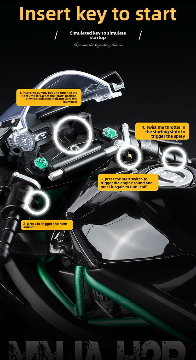 Dynamic 1:9 Scale Alloy Motorcycle Model, High Precision, Realistic Details, Exhaust Effect, Cool, Collectible Quality
