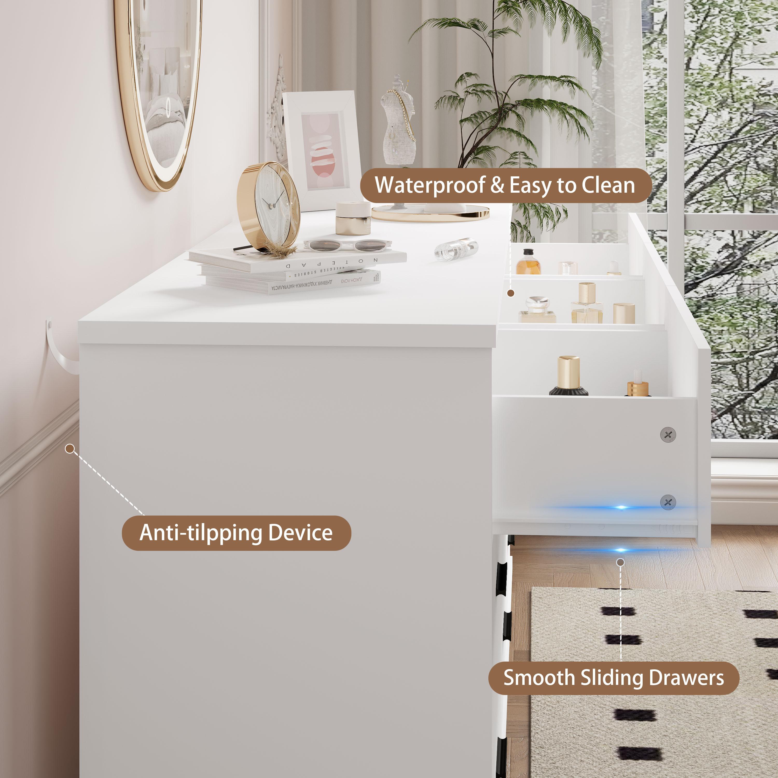 Dresser for Bedroom, 9 Drawer Wide Modern Chest of Drawers with X-Shaped Sturdy Base, Wood Double Dresser Closet Clothes Storage Organizer, Wooden TV Stand for Living Room, Hallway, White