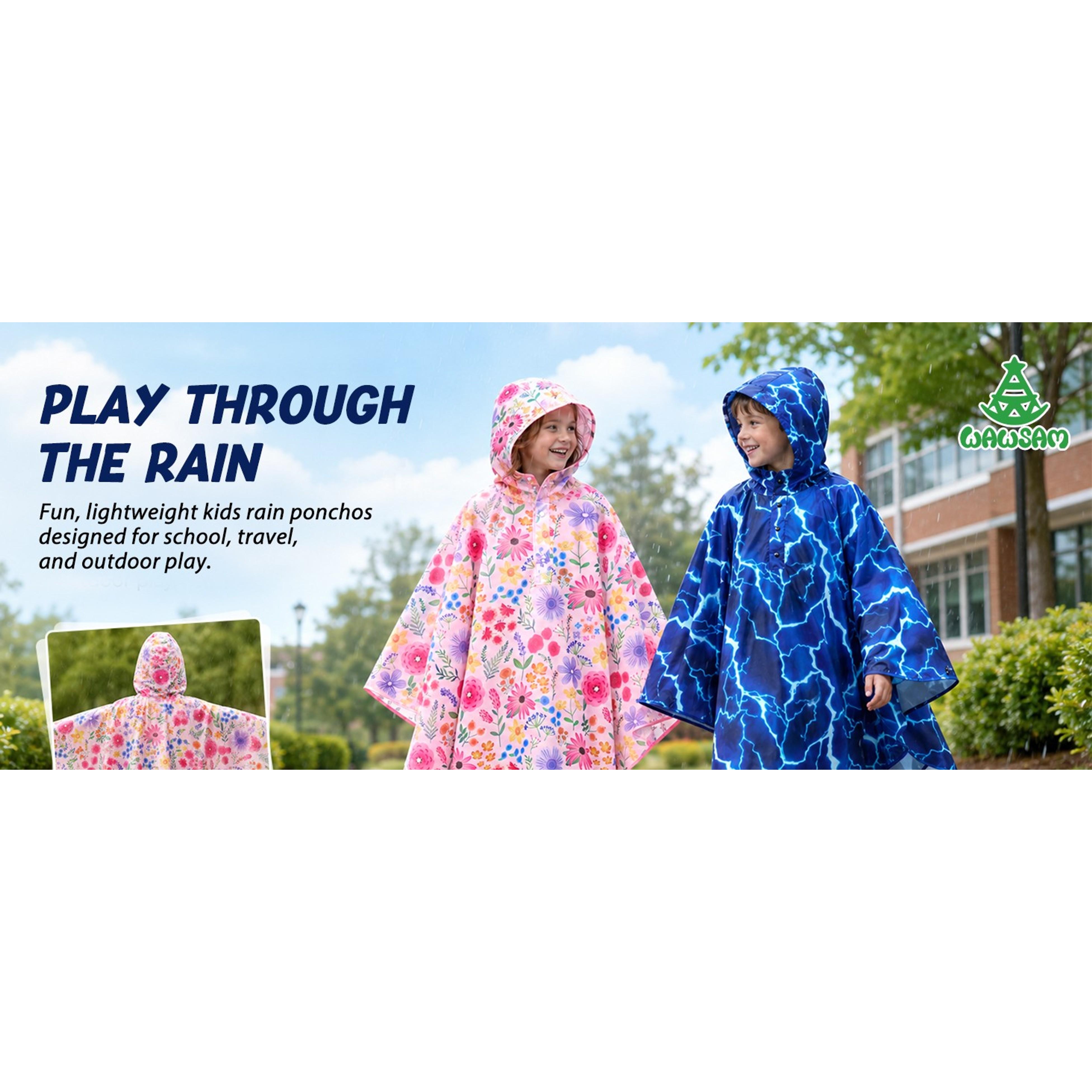 Kids' Game Print Lightweight Waterproof Reusable Hooded Rain Poncho for Boys and Girls