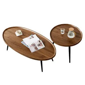 Modern Nesting Patio Side Tables Set of 2 – Round End Tables with Sturdy Wood Legs & Metal Frame – Waterproof, Mark-Resistant, Space-Saving – Ideal for Living Room, Bedroom, Balcony – Walnut Finish