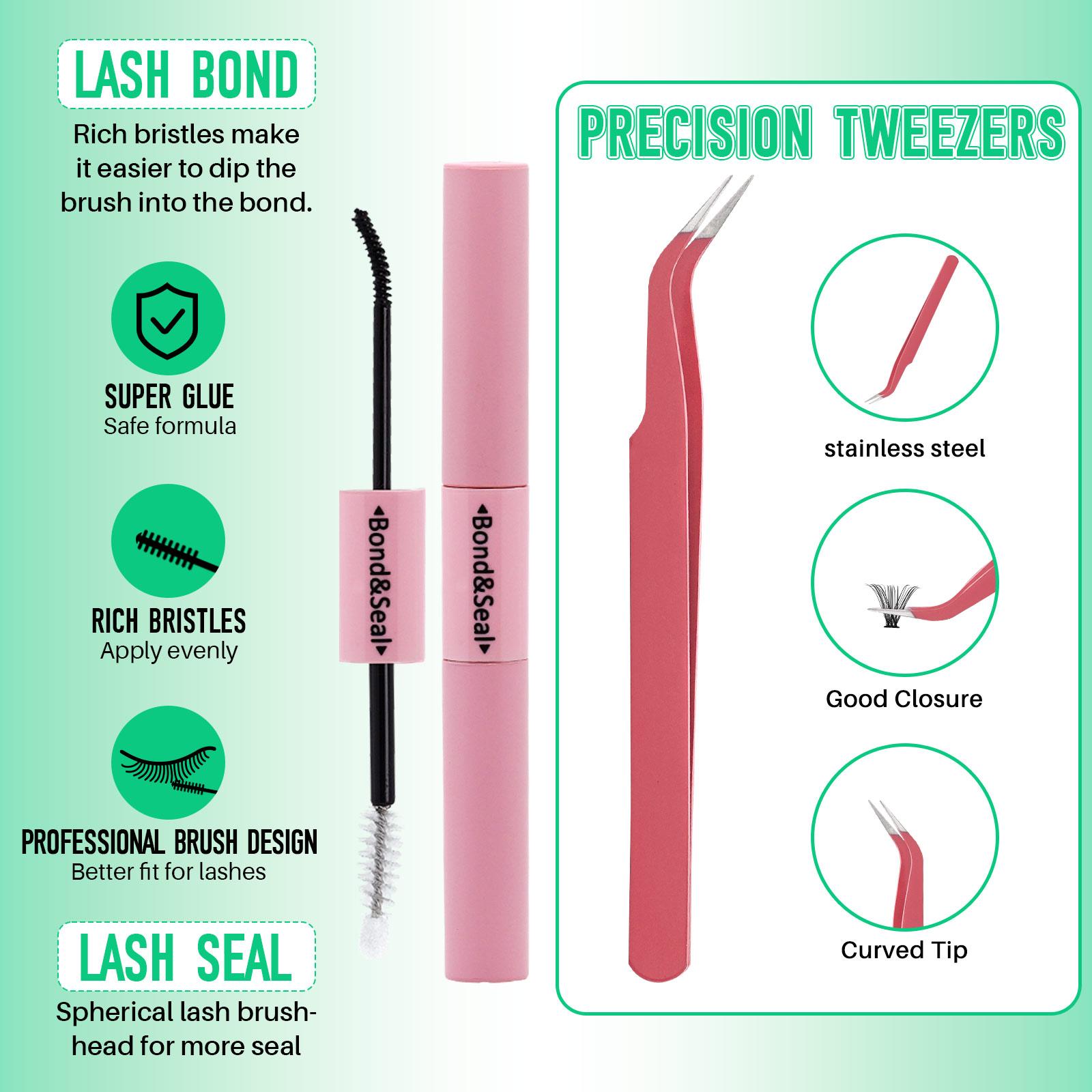 2304pcs DIY Eyelash Extension Set, Individual Lash Extensions, D Curl 11 Styles, Individual False Eyelashes Mix 9-16mm Fluffy Mega Volume Wispy Colorful Lashes Soft And Comfortable with Bond&Seal and Tweezers