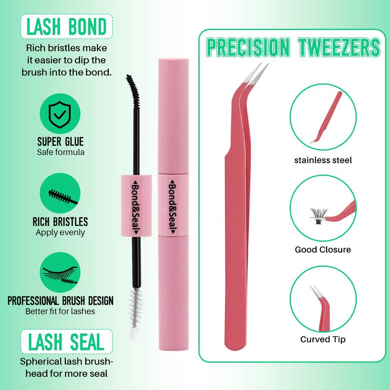 2304pcs High Capacity Lashes Kit, D Curl 11 Styles Individual False Eyelashes Mix 9-16mm Mega Volume Wispy Lashes Colorful Lashes Soft Comfortable False Eyelashes Set with Eyelash Extension Glue & Tweezers, Diy Eyelash Extensions, Perfect For DIY At Home