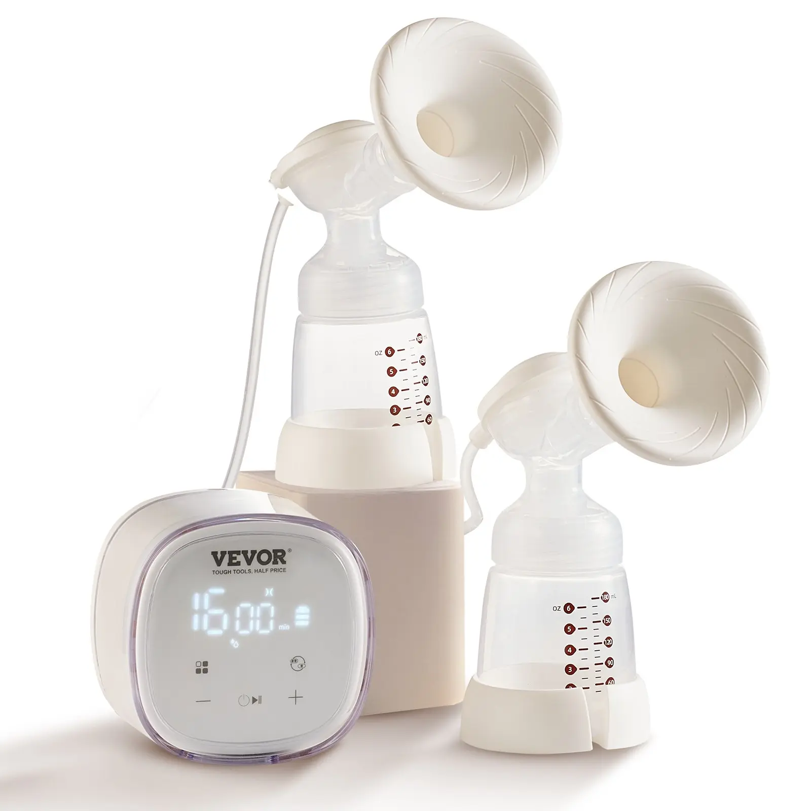 VEVOR Breast Pump, Double Electric Breast Pumps, 4 Modes 16 Levels, 300mmHg Strong Suction, 2800mAH Rechargeable Anti-Backflow Breastfeeding Pump with LED Display, 18/21mm Inserts, 24/28mm Flanges