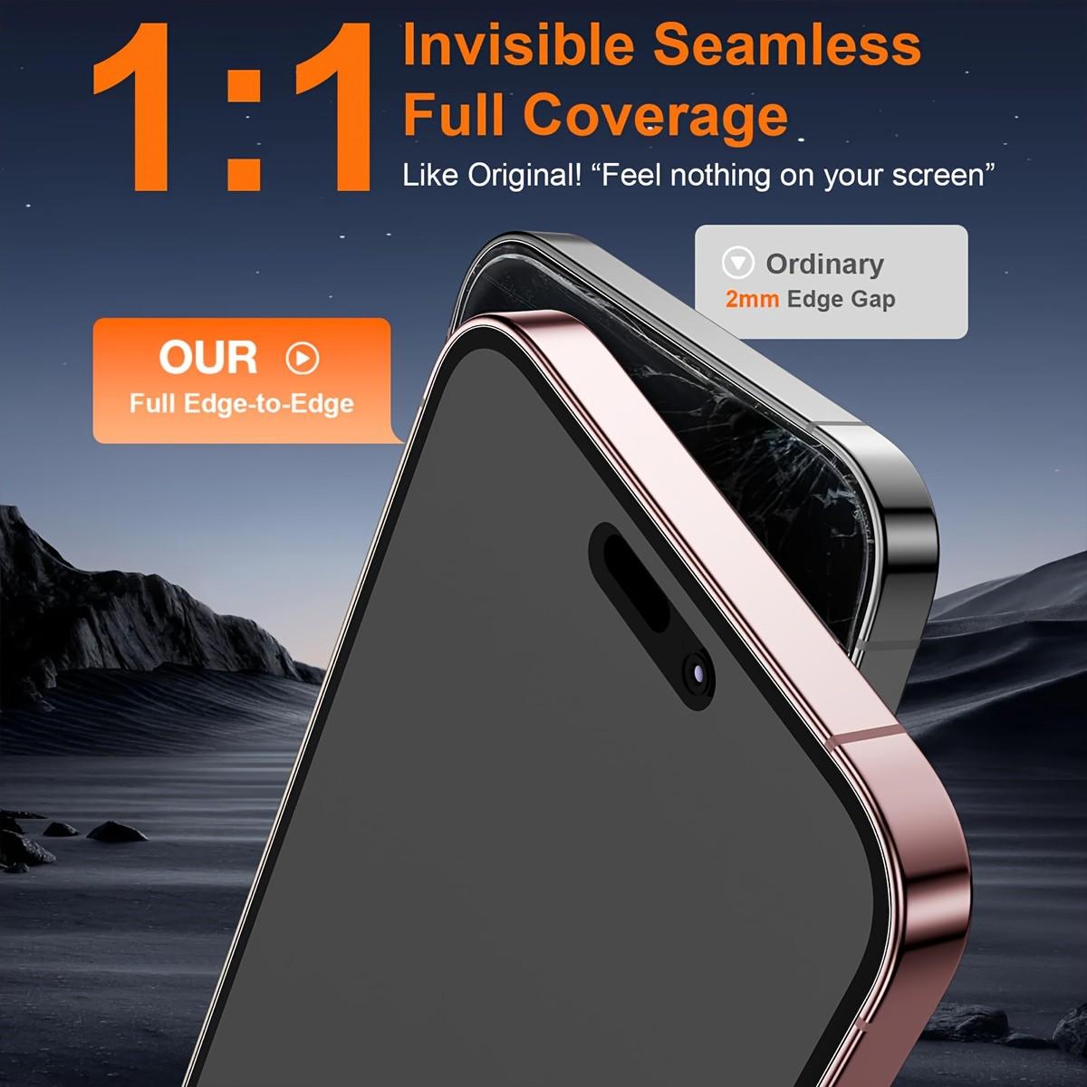 2-pcs Full Coverage Matte Frosted Privacy Screen Protector, Compatible with iPhone 17 Pro Max/17 Air/16 Pro Max/16 Plus/16E/15 Pro Max/14/13/12/11 Anti-Spy, 9H+ Hardness, Upgraded Edge Protection, Anti-Drop, Anti-Scratch, Easy Installation, Bubble-Free.