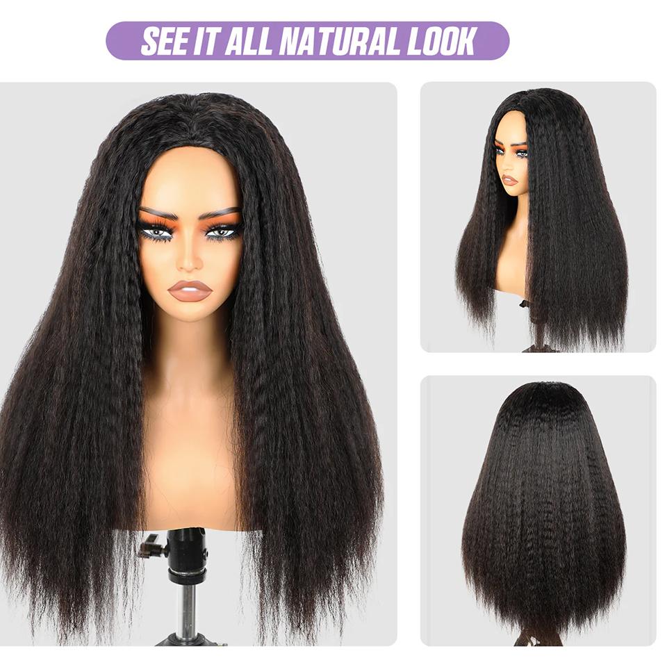 Bling Hair 3 In 1 Half Wig Human Hair With Drawstring Kinky Straight Half Wig Ready To Go Comfortable Fit No Glue Needed Natural Hairline