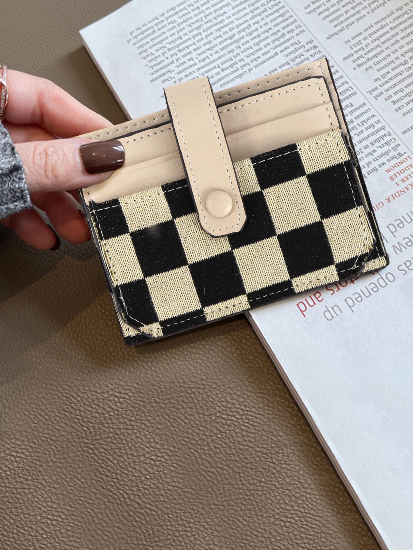 Women's Colorblock Plaid Pattern Short Wallet, Trifold Card Holder, Casual Pu Leather Zipper, Trendy All-match Wallet for Daily Use