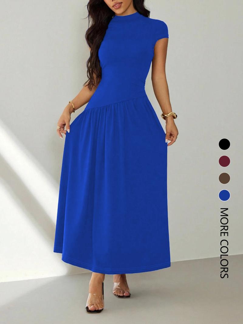 Women's short-sleeved pleated slim-fit casual dress, perfect for dates, parties, clubs, and commuting.