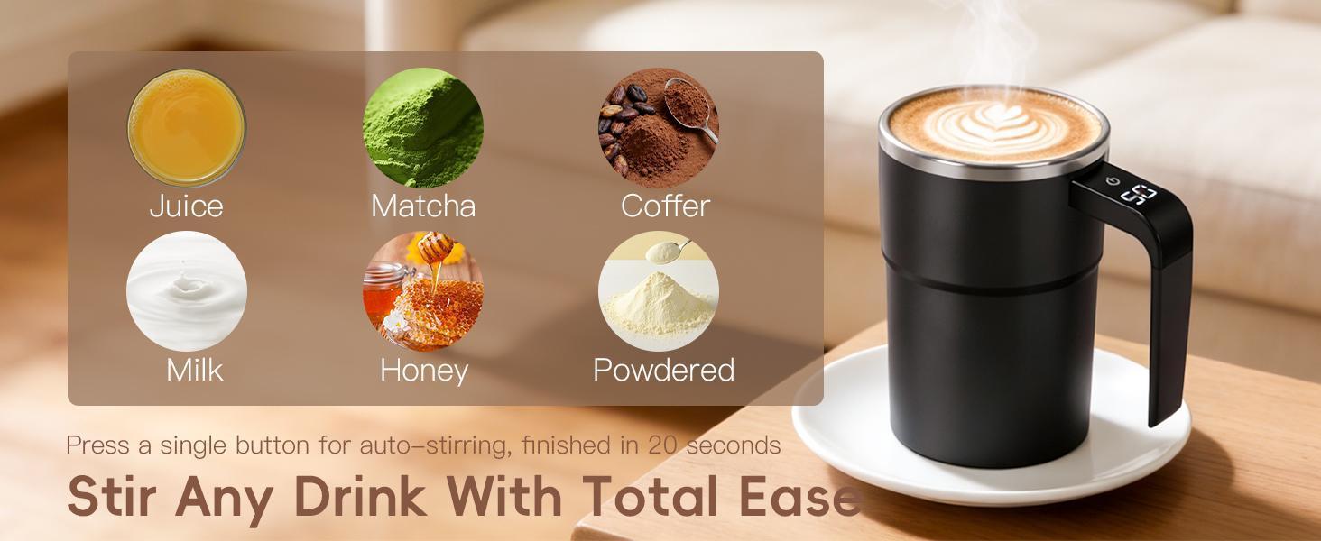 Rechargeable Self-Stirring Coffee Mug – Auto Magnetic Mixing with Temperature Display, 304 Stainless Steel Double-Wall Insulated, Leak-Proof Travel Cup for Coffee Milk Protein Shakes, No Clumps Smooth Mixing, Silent Motor, Christmas Gift for Men Women