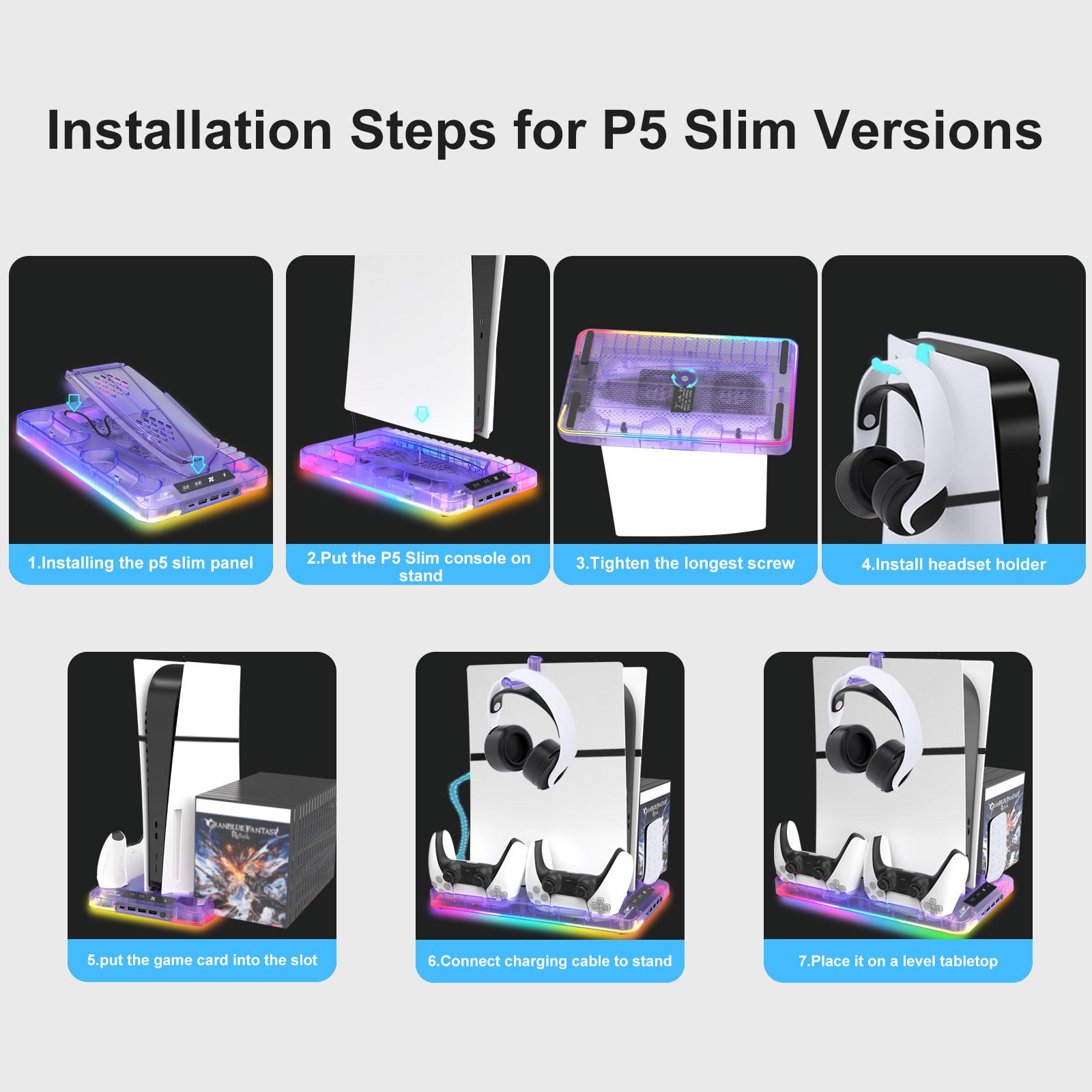 YLW GAMINJA Charging Station Stand For PS5 Slim Game Controller Cooling Fan With RGB Light For Play station5 Gaming Accessories