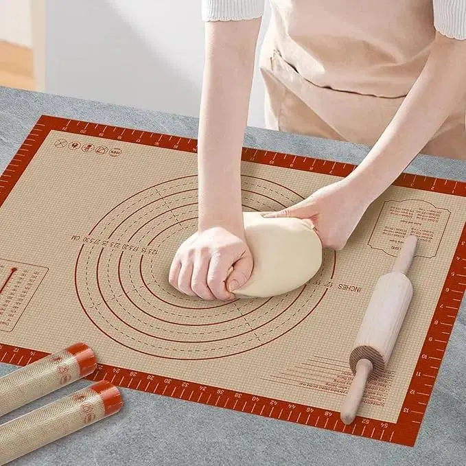 Silicone Baking Mat with Measurements, Extra Large 0.7mm 24" x 16" Pastry Dough Sheet, Pie Crust Rolling Sour Dough Tools, Supplies for Making Pizza, Pie, Bread, Non Stick