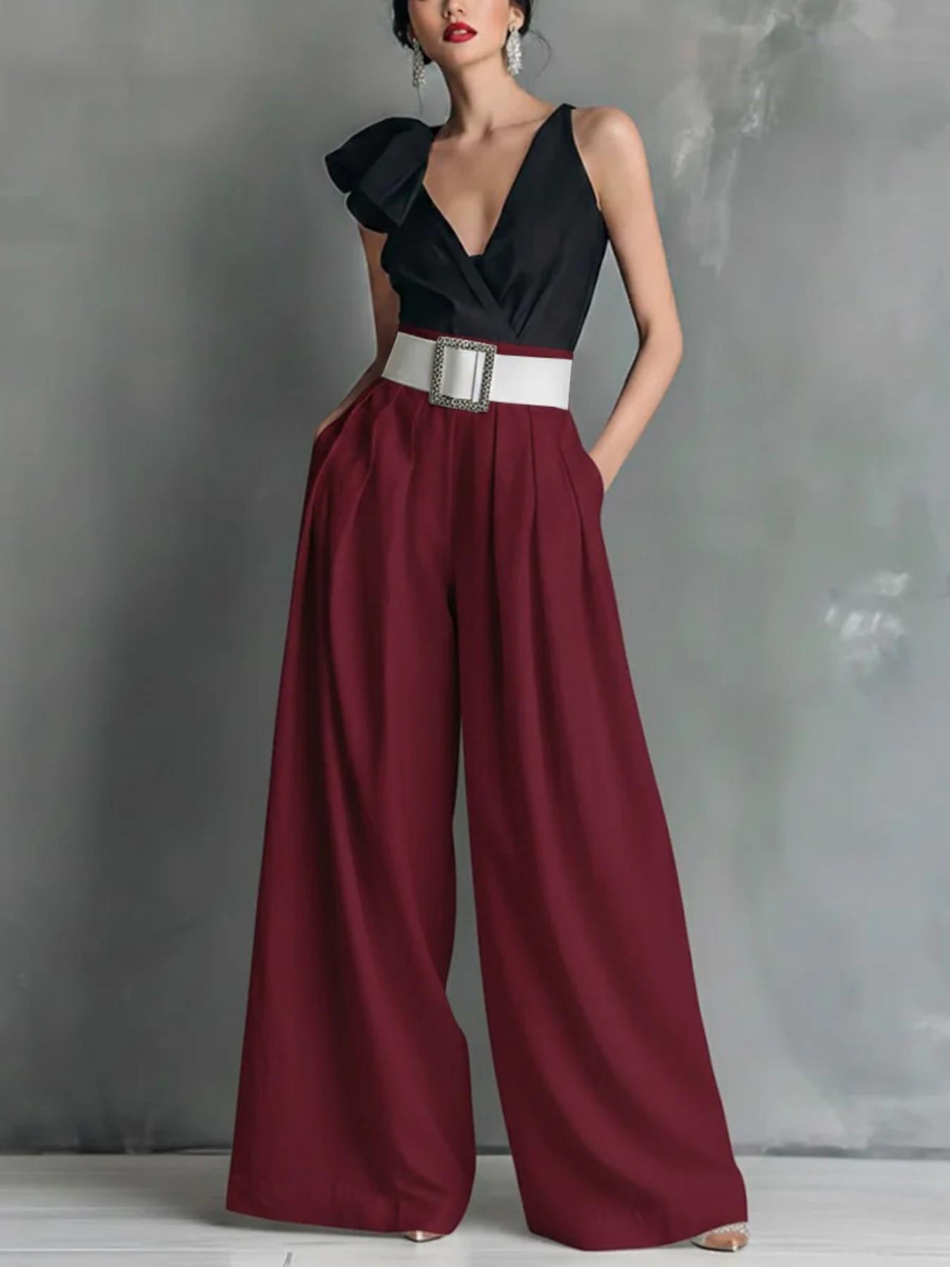 Women's Fashion Versatile Long Pants, Pure Color Loose Waist High ...