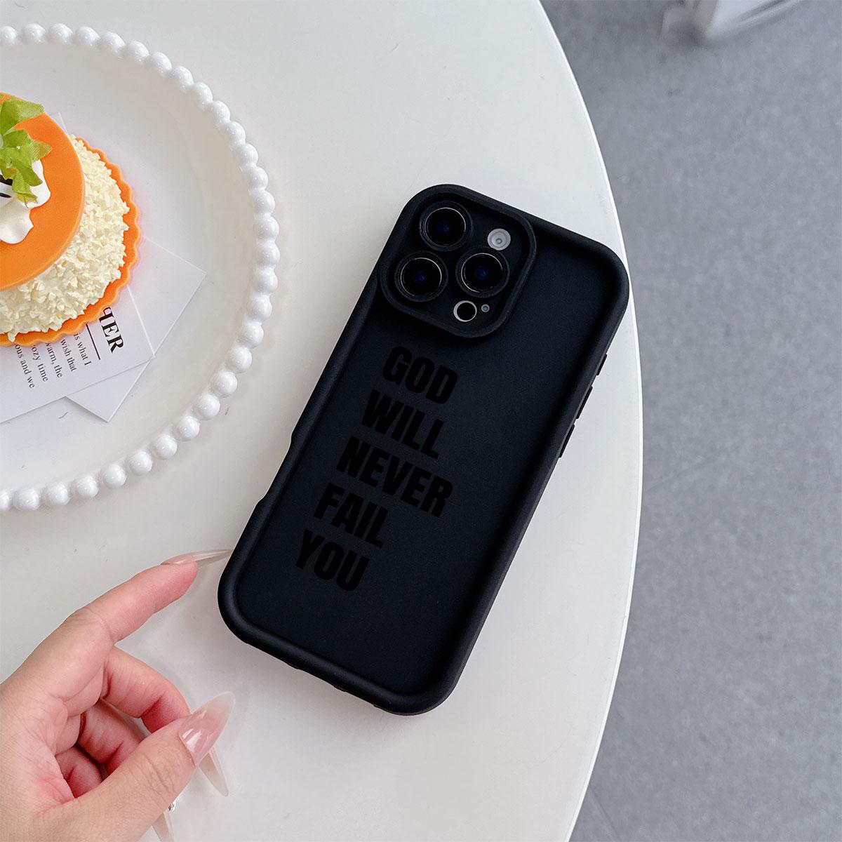 GOD WILL NEVER FAIL YOU  Bible Verse Phone Case | Black Aesthetic Shockproof Cover for iPhone 11 12 13 14 15 16 17 Pro Max Plus