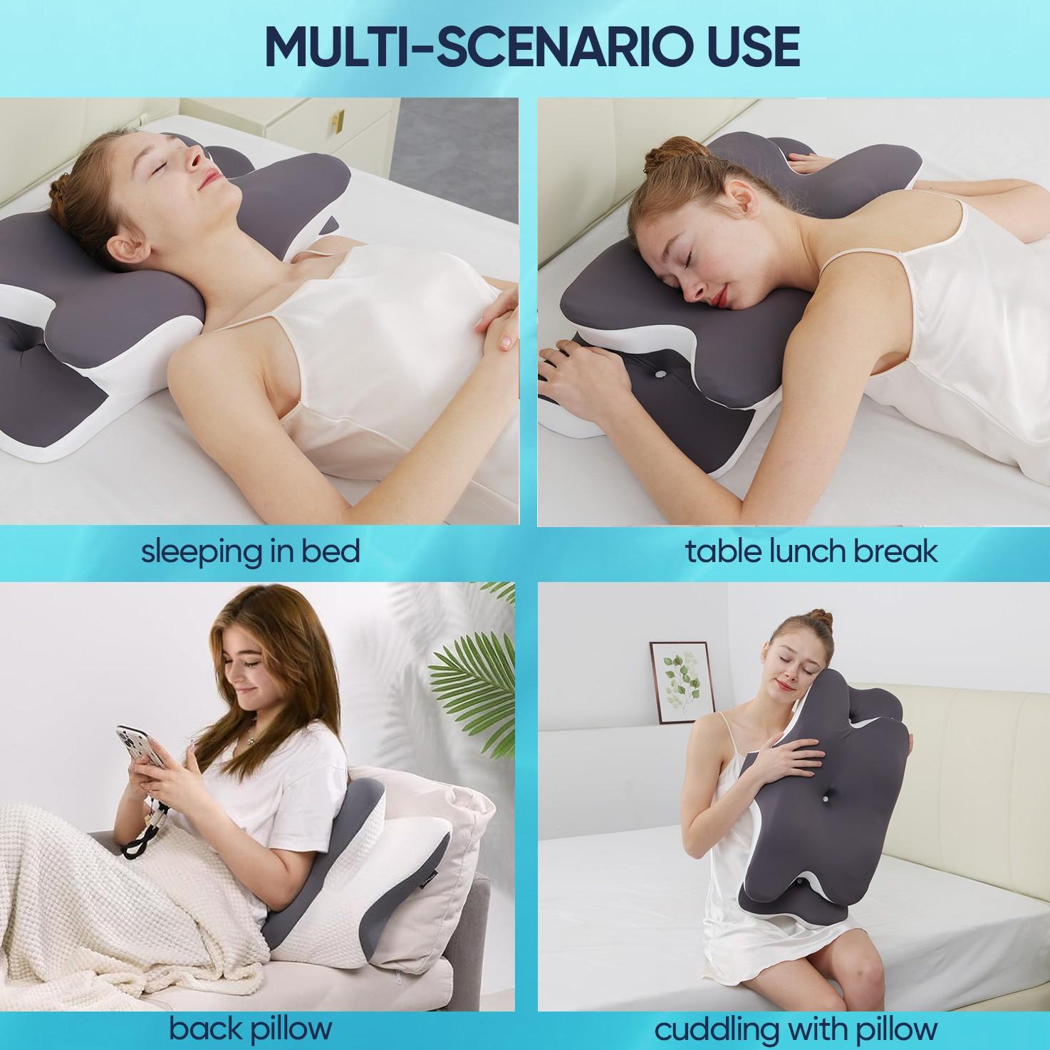 Double-Sided Neck Pillow Unscented Orthopedic Memory Foam Pillow with Cooling Cover Zoned Design for Deep Sleepers Contoured Pillow with Extra-Large Armrest for Side Sleep Stomach Sleeping and Back Sleepers