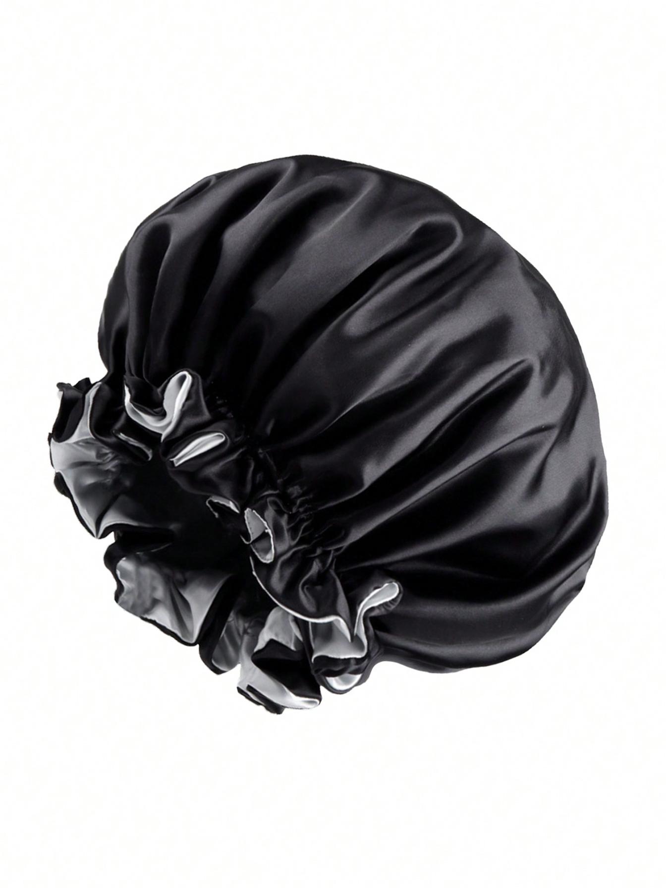 Women's Bonnet Two-Layer Pure Color Wave Edge Elastic Silk Smooth Satin Fashion Sleep Cap, Comfortable Soft Breathable Hair Care Hat, Sleeping Bonnet