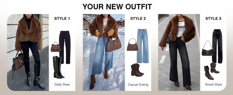 Tankaneo Womens Faux Fur Jacket Cropped Winter Fall Shaggy Coats Long Sleeve Fluffy Short Coat Fuzzy Outerwear