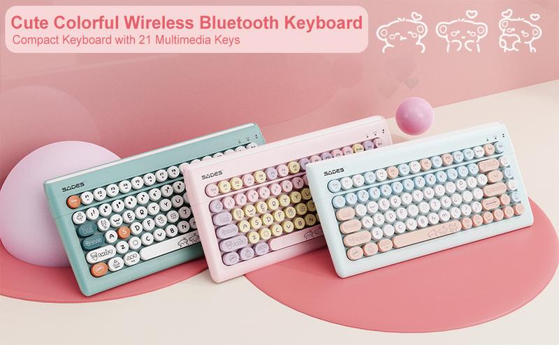 Wireless Bluetooth Keyboard for Mac, iPad, iPhone, PC, and Android—Connect Up to 3 Devices, Portable 84-Key Retro Typewriter Style, Light Blue